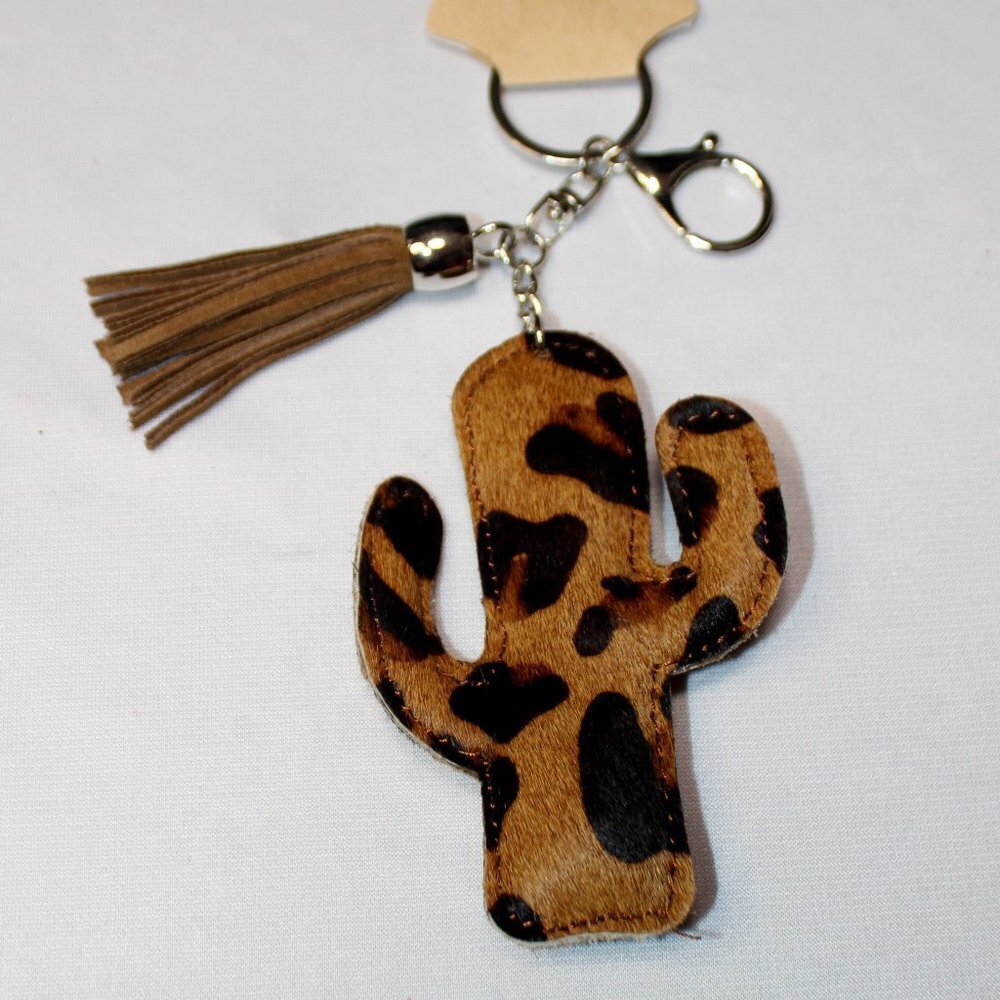 Leopard Print Cactus Shaped Key Chain